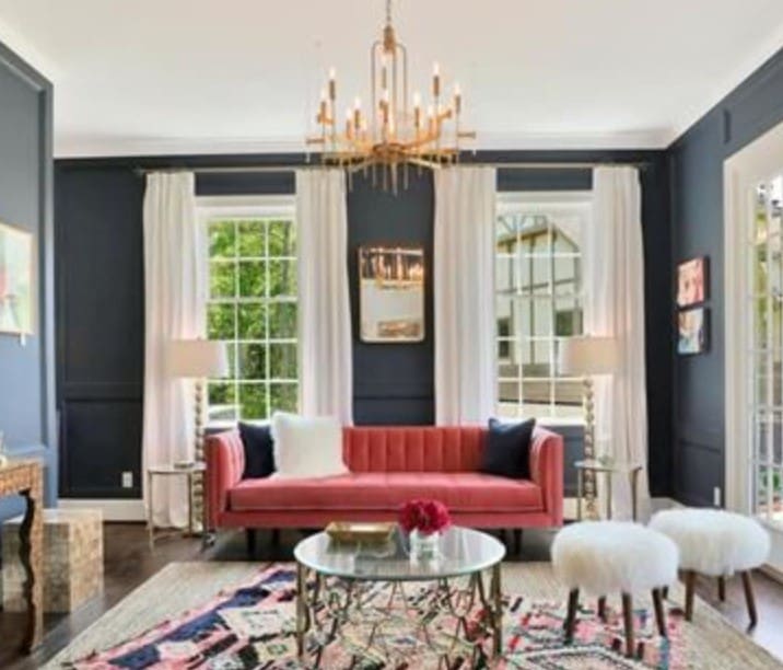 Charcoal gray living room — deep color interior