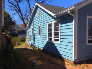 Side view of a house in ice blue color