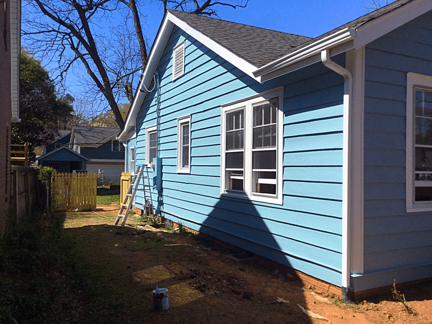 Side view of a house in ice blue color