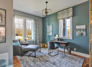 Ash and green color accent walls with glass windows